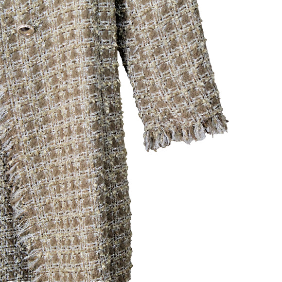 House of Harlow Tweed Open Coat Womens XS Gold Shimmer Jacket Boho Chic Fringe - Picture 3 of 7